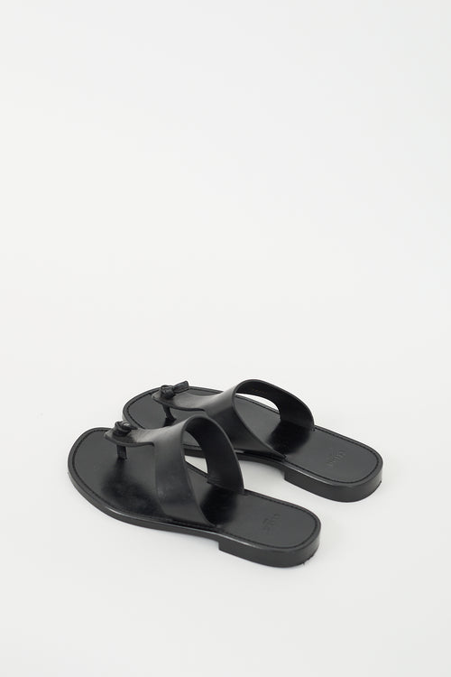 Celine Black Leather Knotted T-Strap Sandal