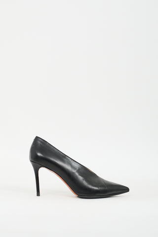 Celine Black Leather V-Neck Pump