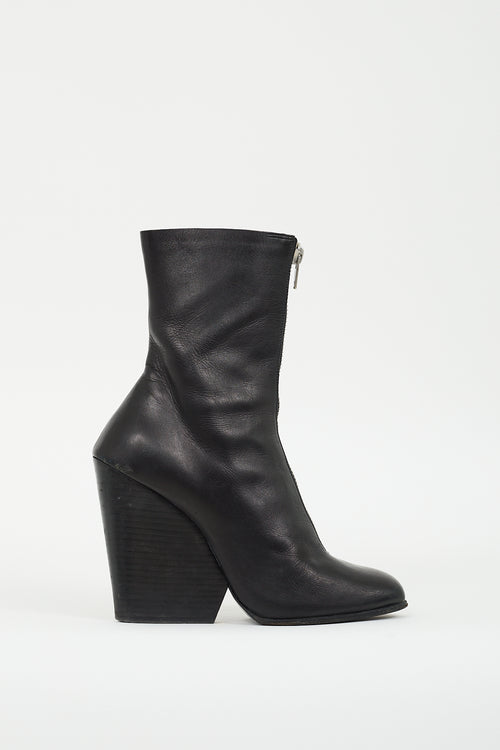 Celine Black Leather Wedge Boot