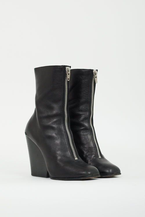 Celine Black Leather Wedge Boot