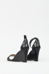 Celine Black Leather Wedge Sandal