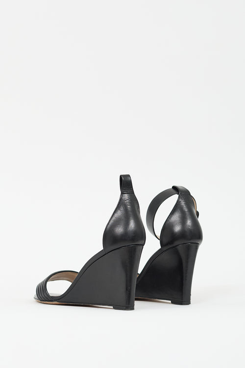 Celine Black Leather Wedge Sandal