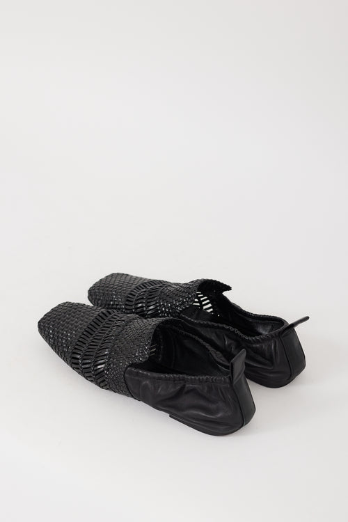 Celine Black Leather Woven Square Toe Loafer