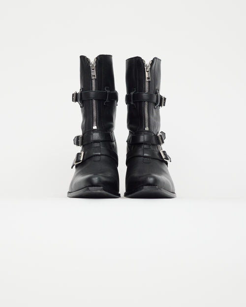 Celine Black Leather Zip Front Boot
