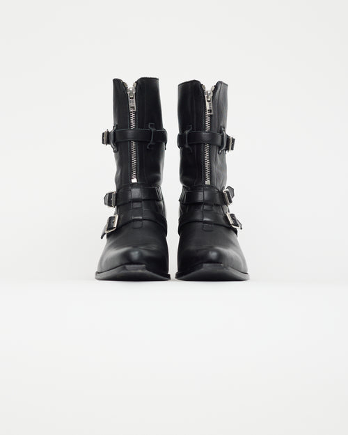 Celine Black Leather Zip Front Boot