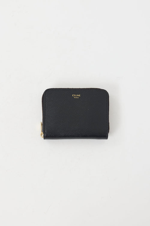 Celine Black Pebbled Leather Compact Zip Wallet