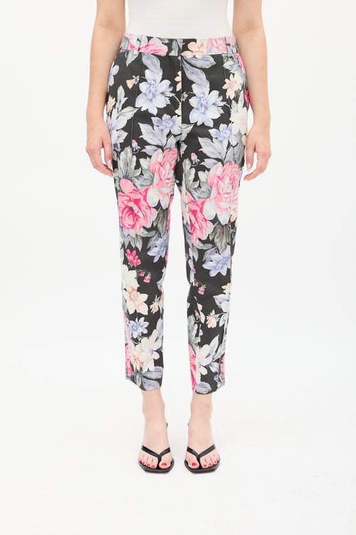 Celine Black & Multicolour Cotton Floral Cropped Trouser