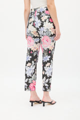 Celine Black & Multicolour Cotton Floral Cropped Trouser