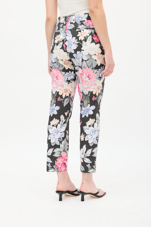 Celine Black & Multicolour Cotton Floral Cropped Trouser