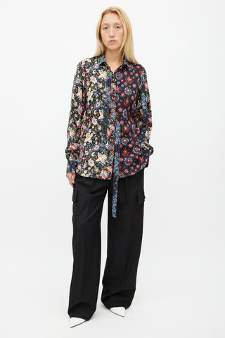 Celine Black & Multicolour Floral Silk Shirt