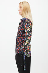 Celine Black & Multicolour Floral Silk Shirt