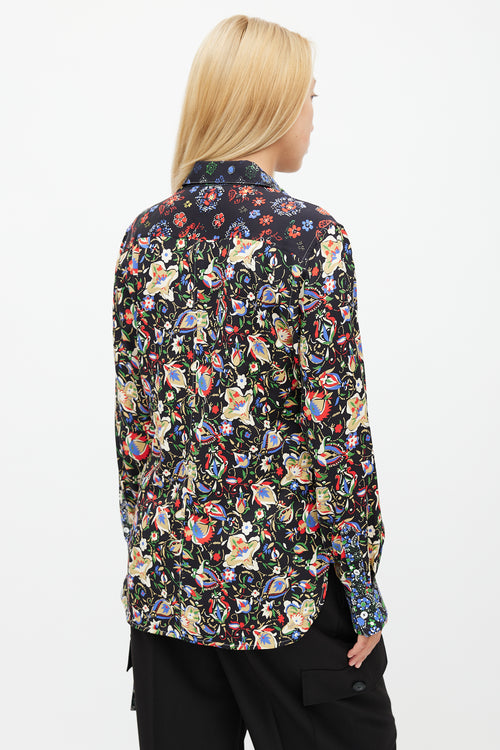 Celine Black & Multicolour Floral Silk Shirt