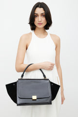 Celine Black Patent & Suede Large Trapeze Shoulder Bag