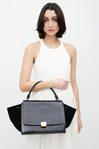 Celine Black Patent & Suede Large Trapeze Shoulder Bag