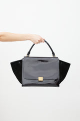 Celine Black Patent & Suede Large Trapeze Shoulder Bag