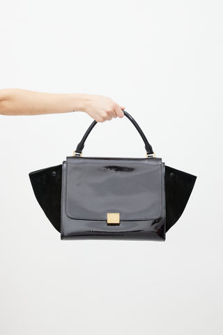 Celine Black Patent & Suede Large Trapeze Shoulder Bag