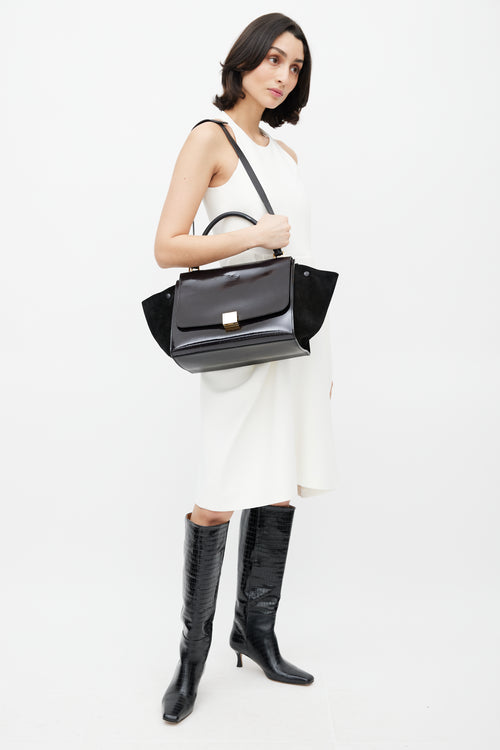 Celine Black Patent & Suede Large Trapeze Shoulder Bag