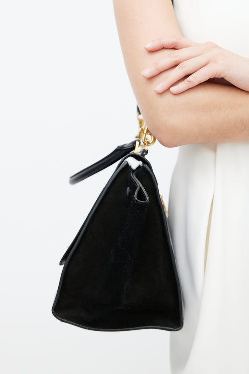 Celine Black Patent & Suede Large Trapeze Shoulder Bag