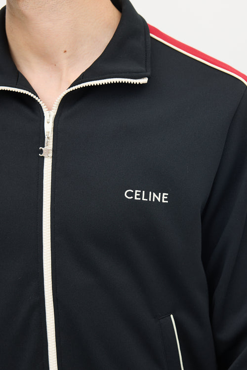 Celine Black & Red Striped Logo Track Jacket