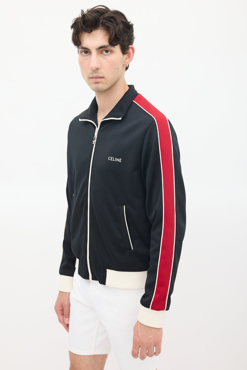 Celine Black & Red Striped Logo Track Jacket