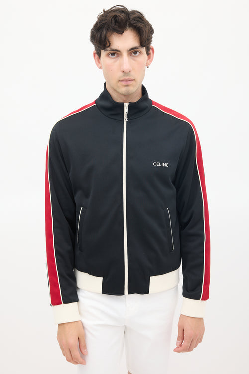 Celine Black & Red Striped Logo Track Jacket