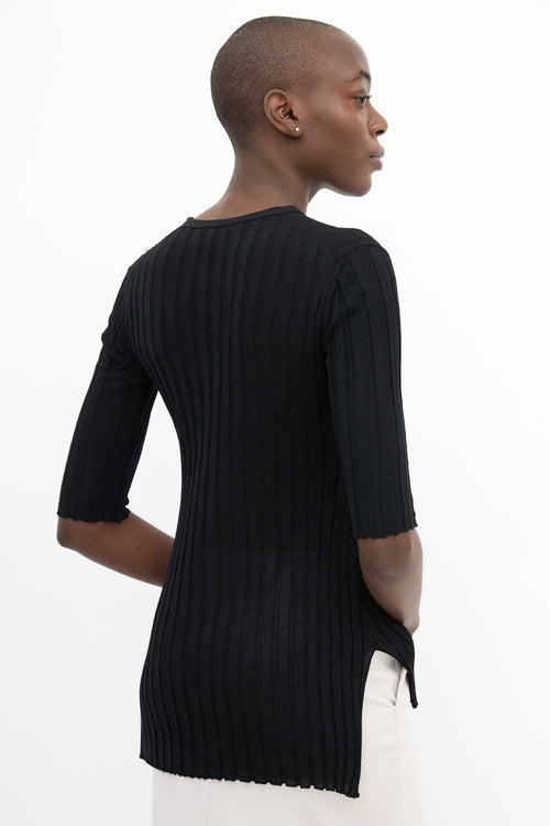 Celine Black Ribbed Half Sleeve Top