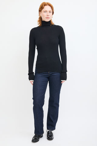 Celine Black Ribbed Mock Neck Sweater