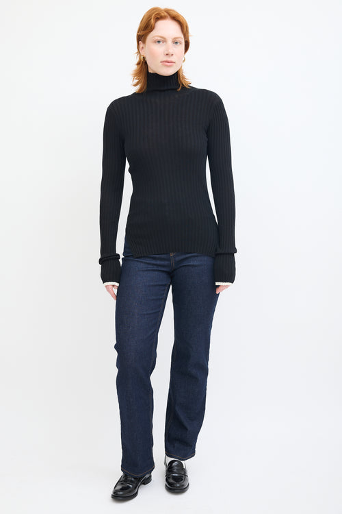 Celine Black Ribbed Mock Neck Sweater