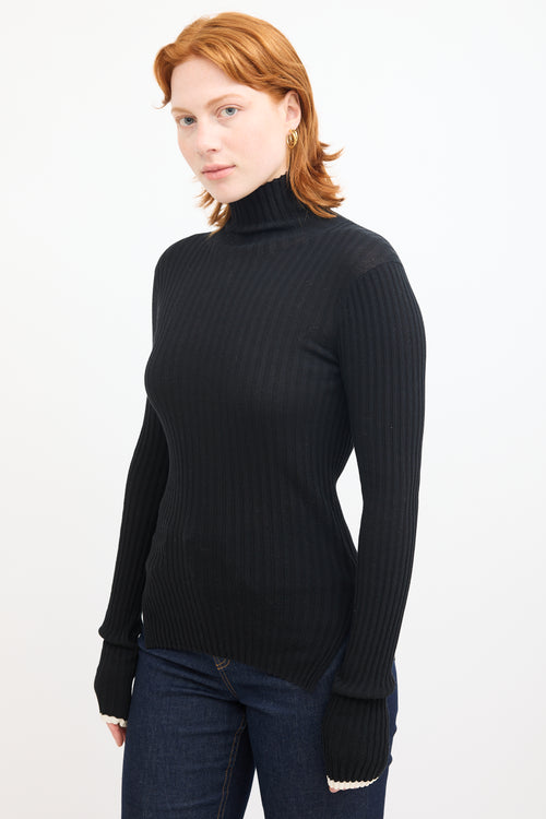 Celine Black Ribbed Mock Neck Sweater