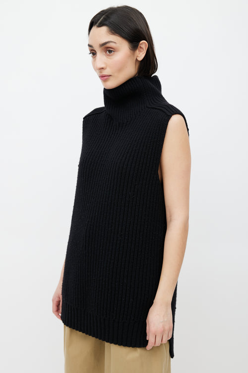 Celine Black Wool Blend Turtleneck Ribbed Vest