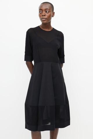 Celine Black Semi Sheer Structured Dress