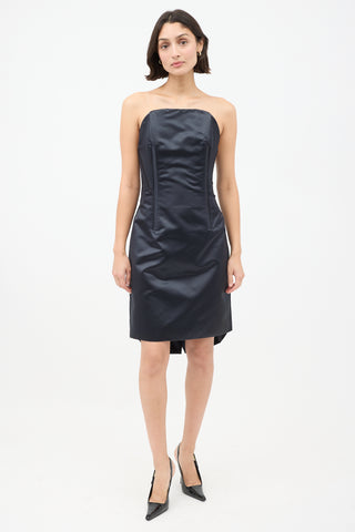 Celine Black Silk Structured Strapless Midi Dress