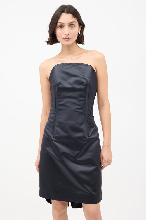 Celine Black Silk Structured Strapless Midi Dress