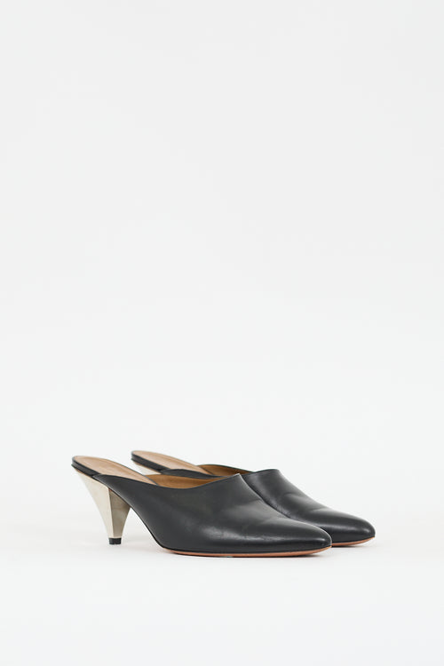 Celine Black & Silver Leather Pointed Toe Mule