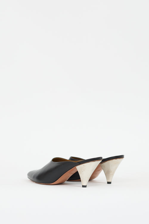 Celine Black & Silver Leather Pointed Toe Mule