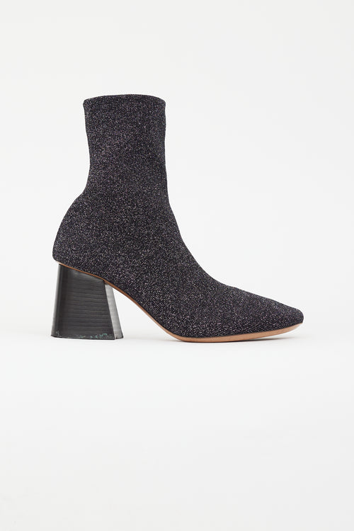 Celine Black & Silver Sparkle Sock Boot