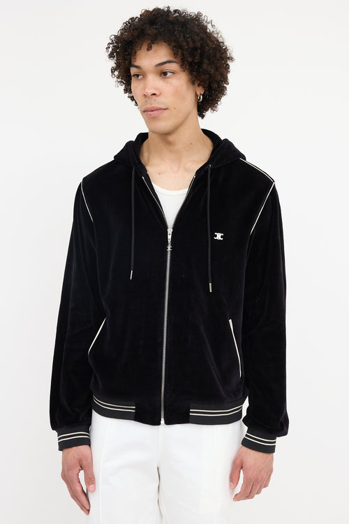 Celine Velour Triomphe Logo Hoodie
