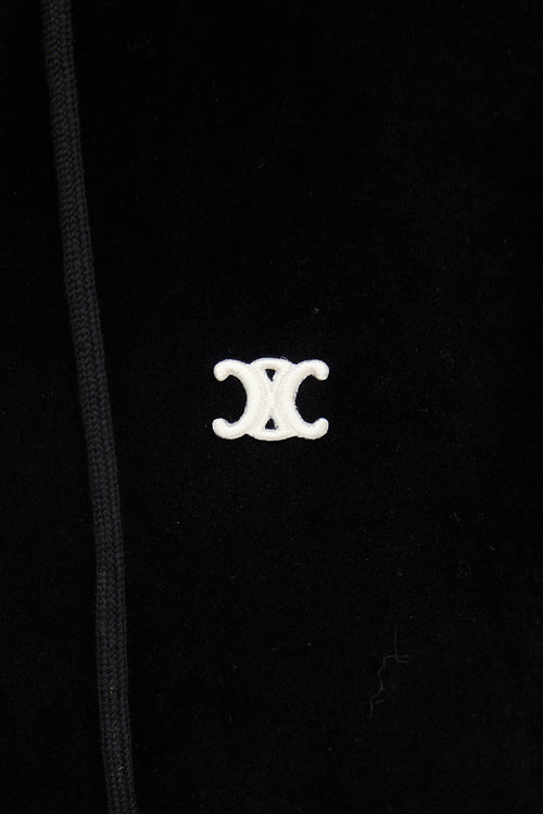 Celine Velour Triomphe Logo Hoodie