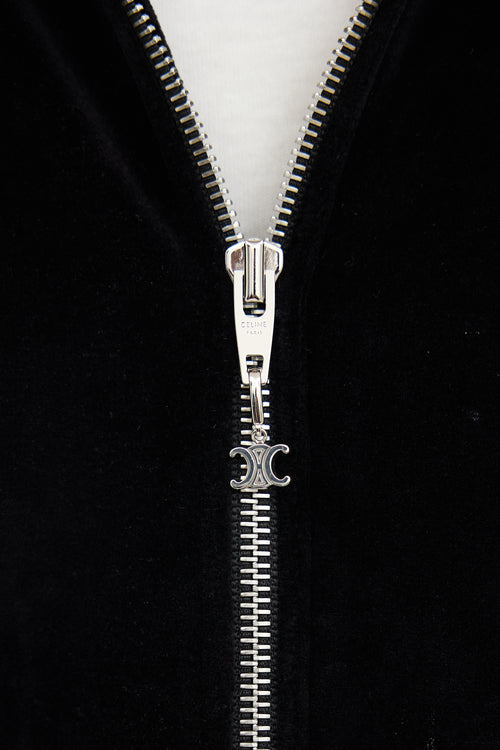 Celine Velour Triomphe Logo Hoodie