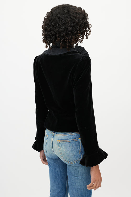 Celine Black Velvet Ruffled Peplum Jacket