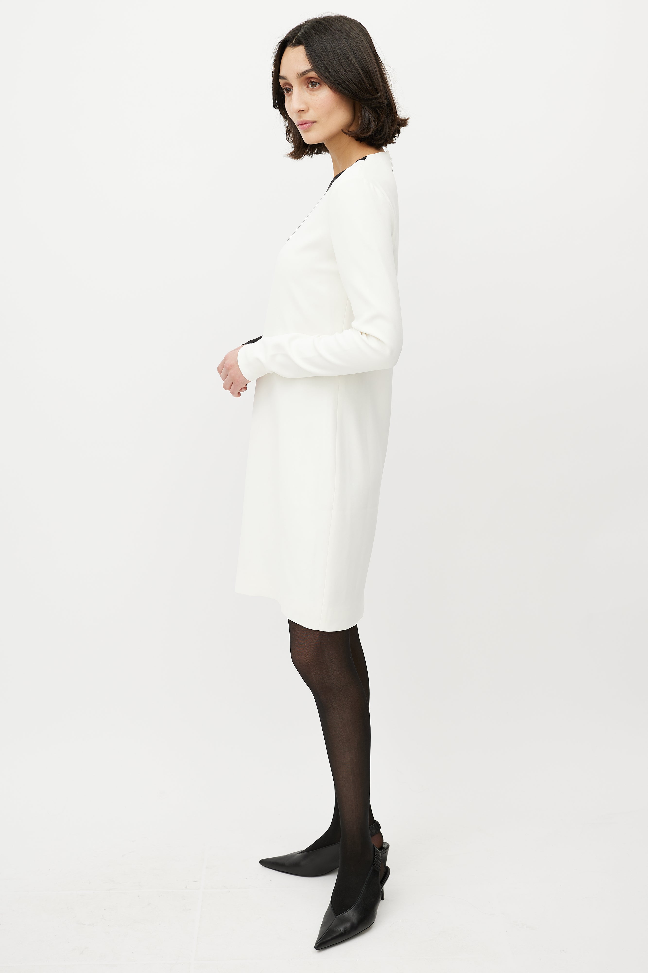 black and white shift dress Celine // Black & White Asymmetrical Shift Dress – VSP Consignment
