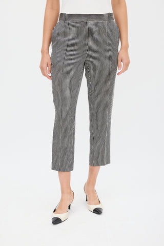 Celine Black & White Silk & Wool Striped Cropped Trouser