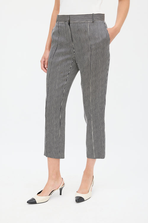 Celine Black & White Silk & Wool Striped Cropped Trouser