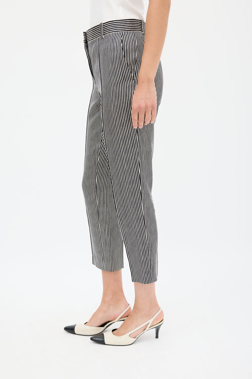 Celine Black & White Silk & Wool Striped Cropped Trouser