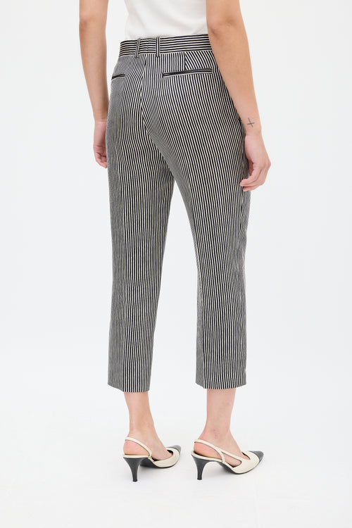 Celine Black & White Silk & Wool Striped Cropped Trouser