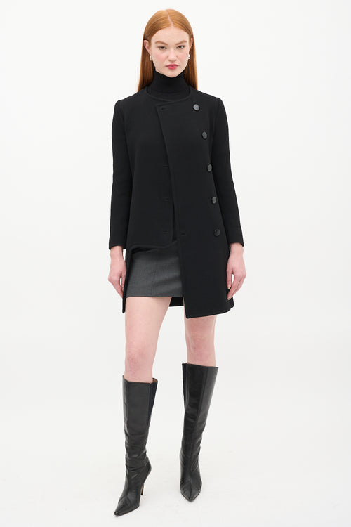 Celine Black Wool Asymmetric Button Up Mid Length Coat