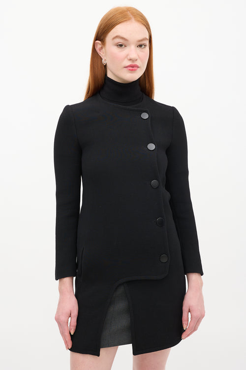 Celine Black Wool Asymmetric Button Up Mid Length Coat