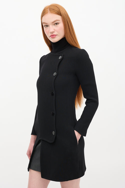 Celine Black Wool Asymmetric Button Up Mid Length Coat