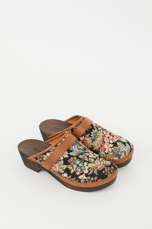 Celine Black & Multi Floral Les Bois Clog