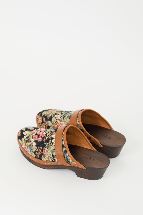 Celine Black & Multi Floral Les Bois Clog